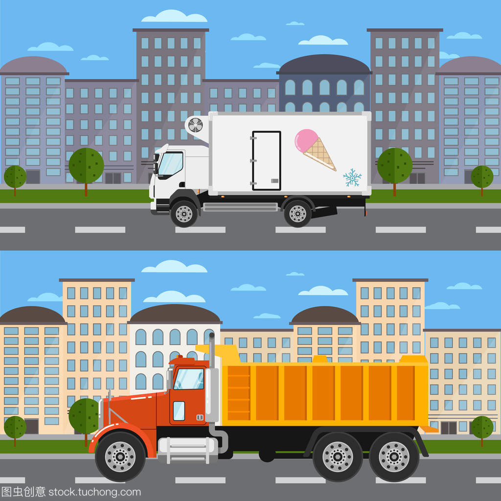 在城市道路上的商用卡車